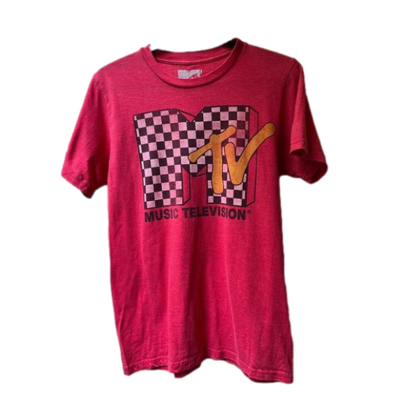 Vintage Other - MTV music television retro red checked flag logo tshirt size small